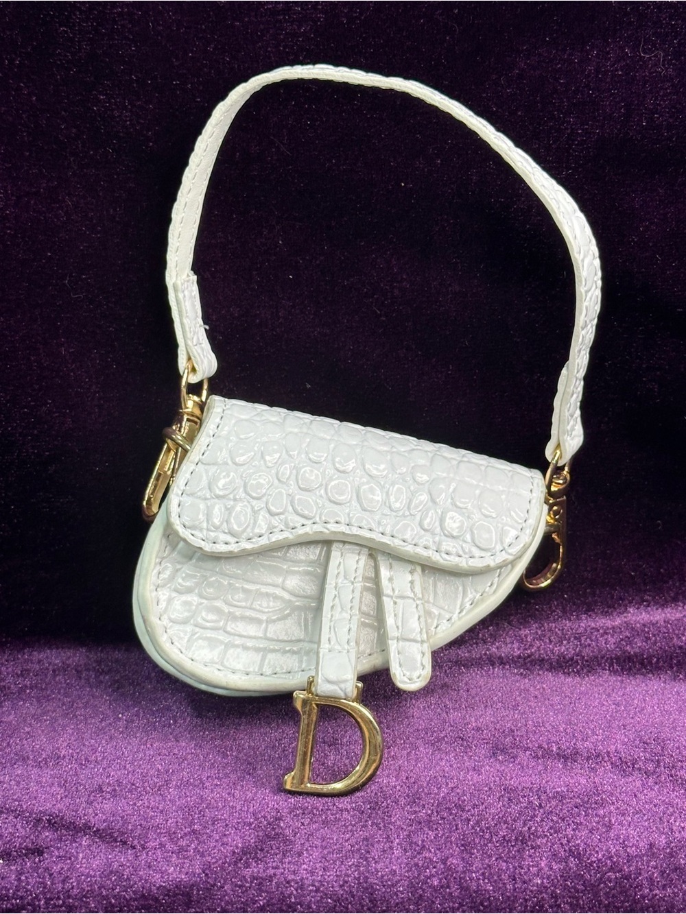 mini saddle bag charm, gold hardware 🐥